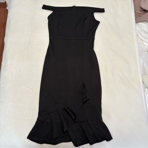 Black slit thigh high ruffle dress